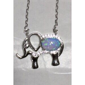 Brand New Womens Beautiful Blue Fiery elephant (17in.) Necklace With CZ Accents